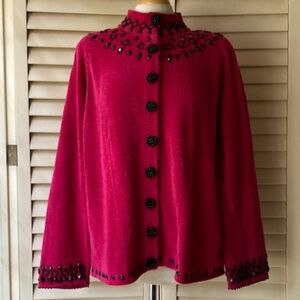 Lisa Nichols Dark Pink Beaded Cardigan NWT